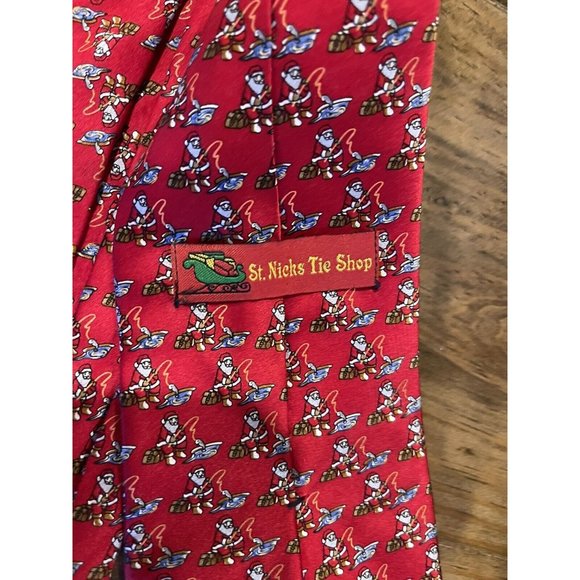 St Nicks Tie Shop 100% Silk Tie Santa Fishing Holiday Christmas made In USA - Picture 3 of 5